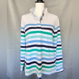 Appleseeds Petite Women’s Striped Long Sleeve Shirt with 1/4 Button Up Size PM